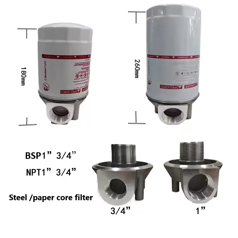 BSP/NPT 3/4”or 1" Steel/Paper Fuel Filter