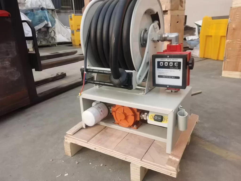 HRF1115 Fuel Hose Reel with 220v pump and flow meter and filter